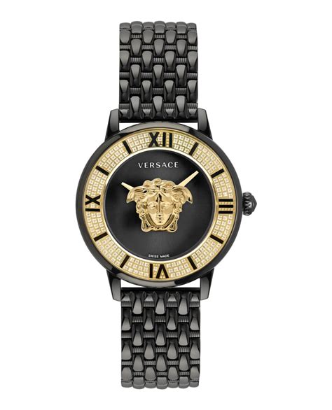 Versace La Medusa Diamond Quartz Black Dial Ladies Watch 